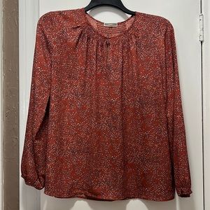 Pink patterned long sleeve key hole blouse